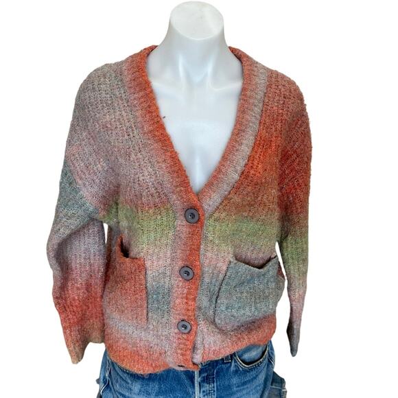 BlankNYC Orange Striped Cardigan Sweater XS Oversized Fuzzy Grandpa V-Neck $88 - Picture 7 of 11